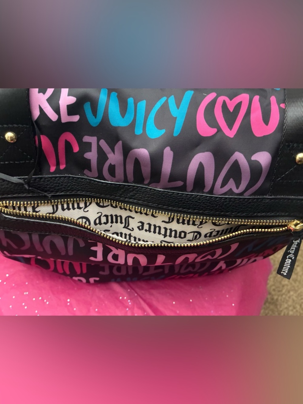 Juicy couture Love Letter duffle. Big juicy tote. Black background - Picture 6 of 11